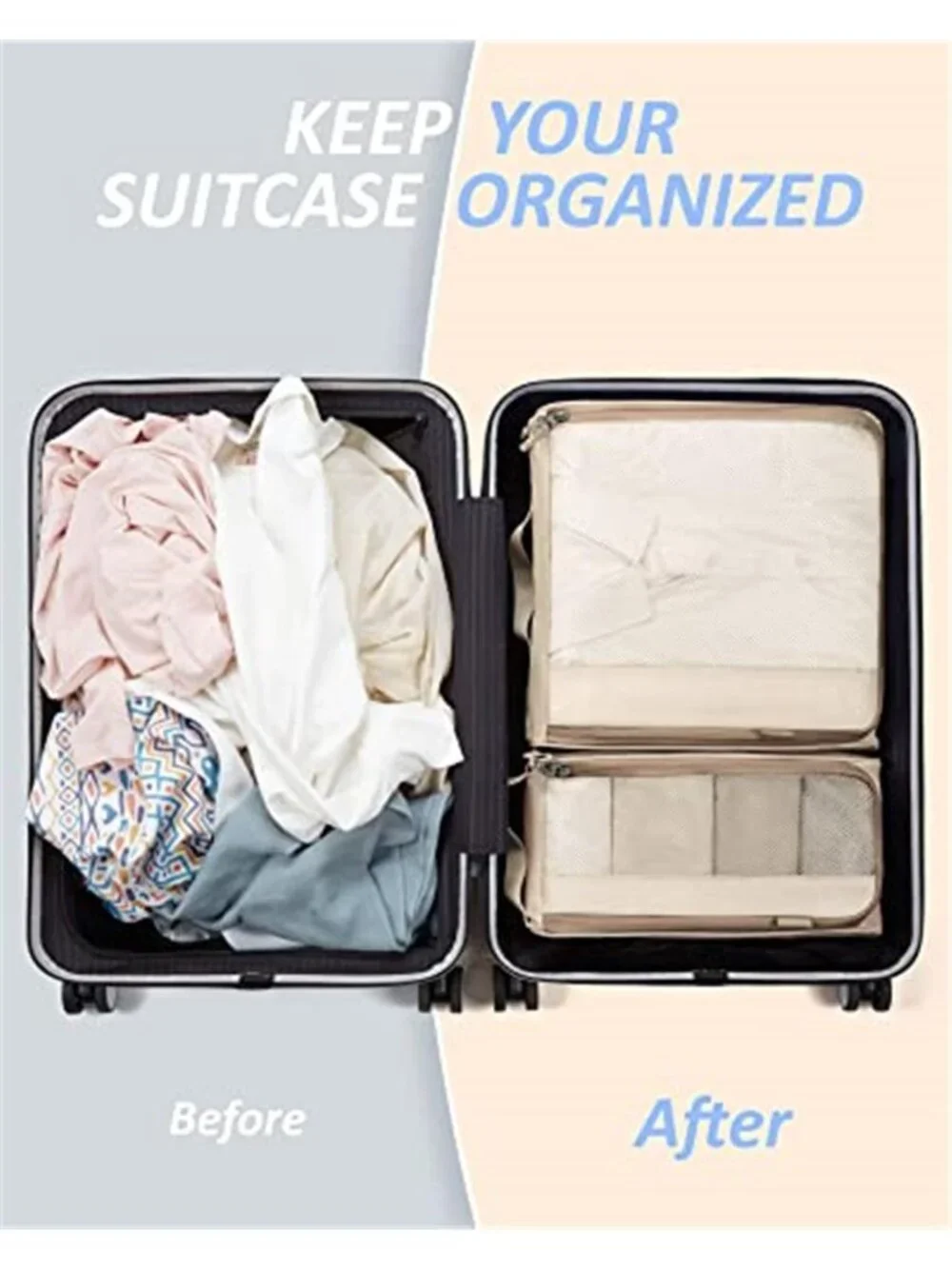 7 Piece Packing Cubes Travel Organizer Set Luggage Storage Bags Suitcase Cubes